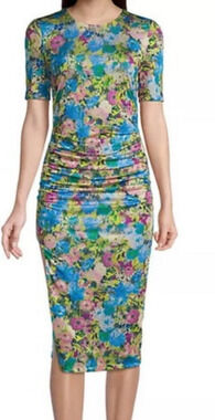 Black Halo dress Delina floral print ruched midi sheath size 0